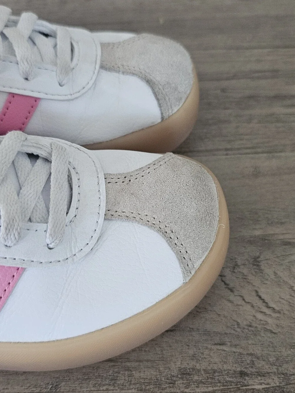Adidas Kids VL Court 3.0 White Sneakers with Pink Stripes Girls 1